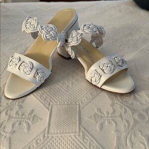 BRAND NEW SARAH FLINT WHITE CALF LEATHER “PERFECT CELESTE 30” HEELED SANDALS